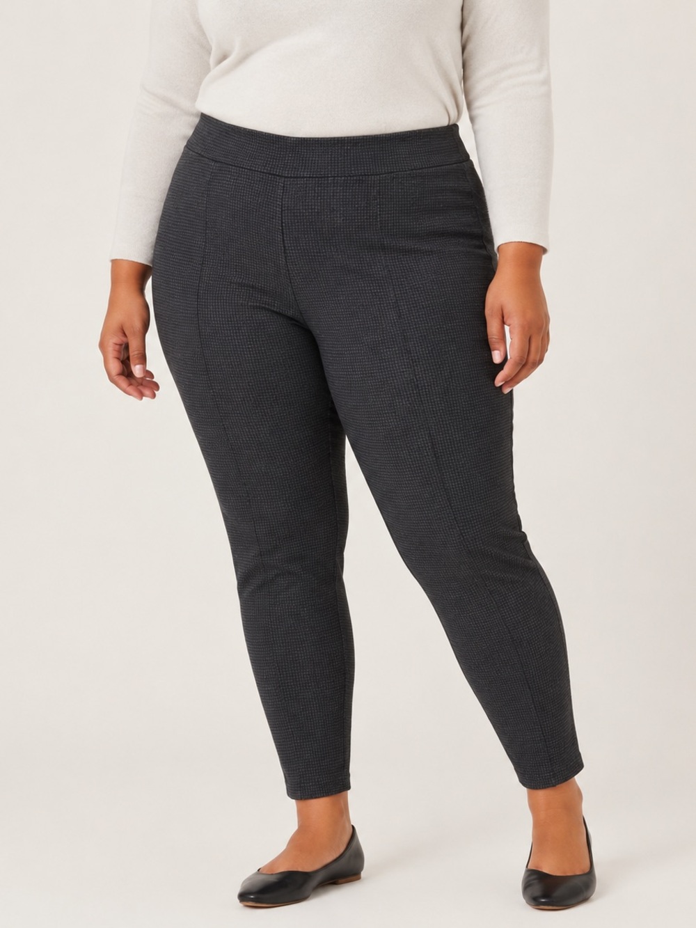 J.Jill Ponte Leggings XL Charcoal Black Micro Houndstooth Pull-On Pants